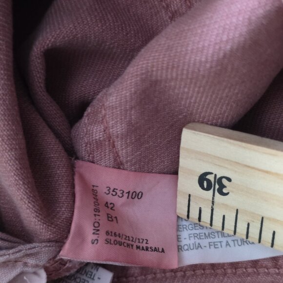 Zara Denim Pants Womens 10 Coral Barrel Leg Cotton Slouchy Marsala Boho Hippie - Picture 15 of 16